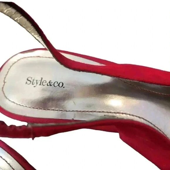 Style & Co. Women's Red Faux Suede Open Toe 3" Heel Sling Back Sandals - Picture 8 of 9